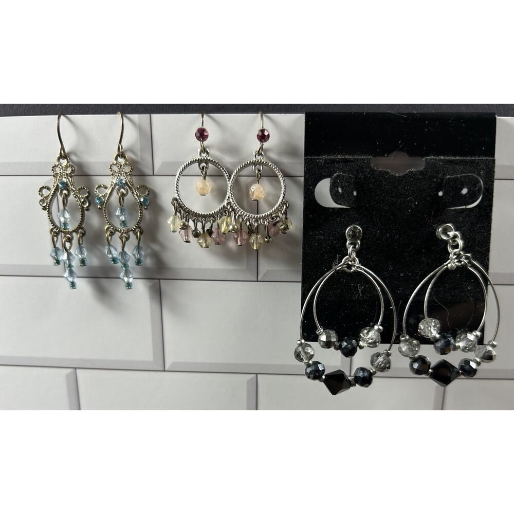 Lot of 3 Beaded Dangle Earrings Crystal Chandelier Hoop Fashion Jewelry